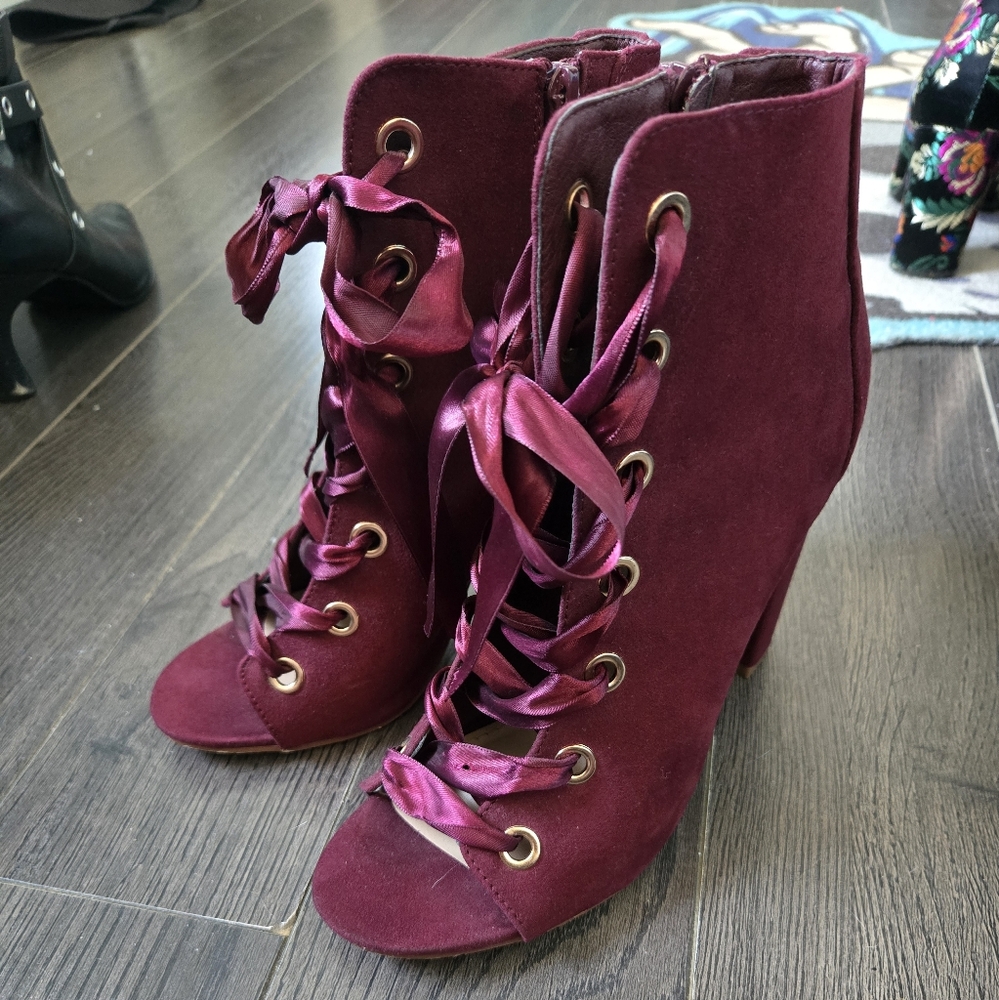 JustFab Burgundy Lace-Up Boots